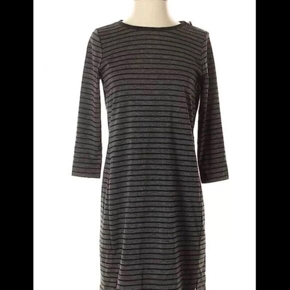 LOFT Shift Dress Grey with Black Stripes - Size M - Picture 1 of 7
